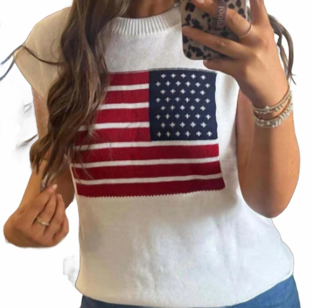 NEW SIMPLY SOUTHERN flag crewneck top in white